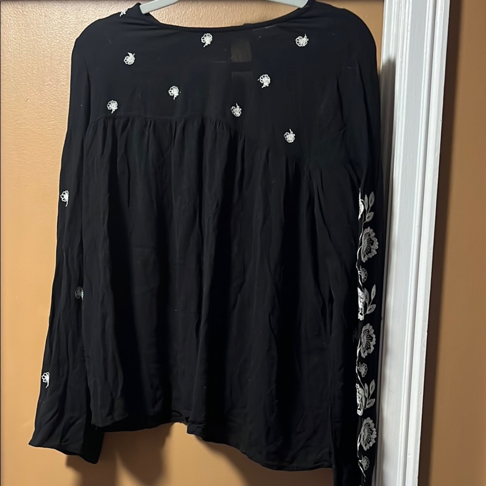 Black Embellished Blouse with Long Sleeves